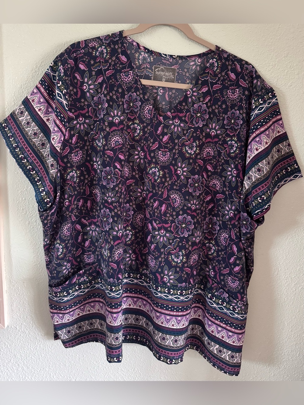 butter-soft Floral Short Sleeve Tunic - Navy, Purple, Pink, White